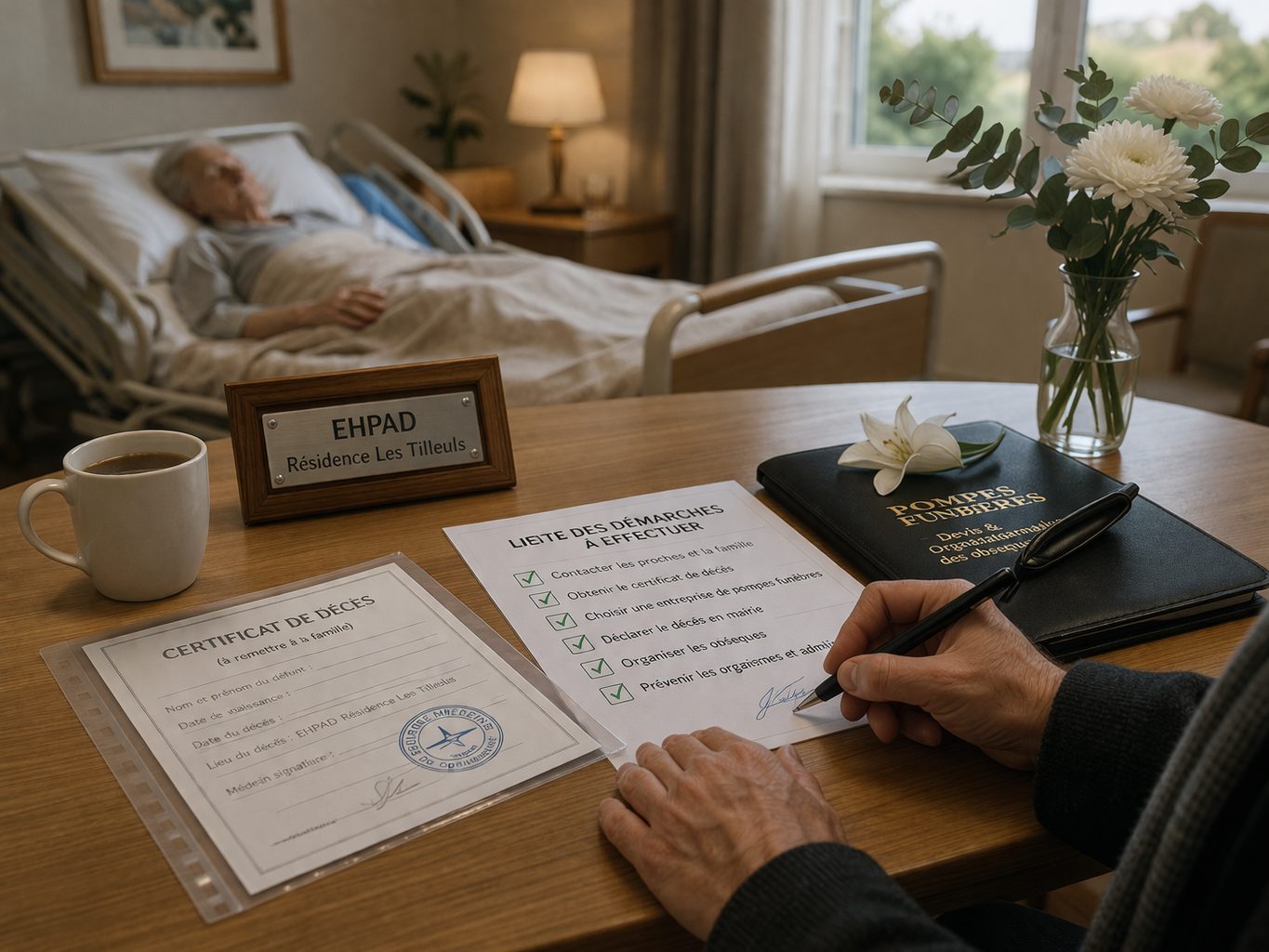 Formalités à accomplir après un décès en EHPAD ou en maison de retraite, avec documents administratifs et organisation des obsèques