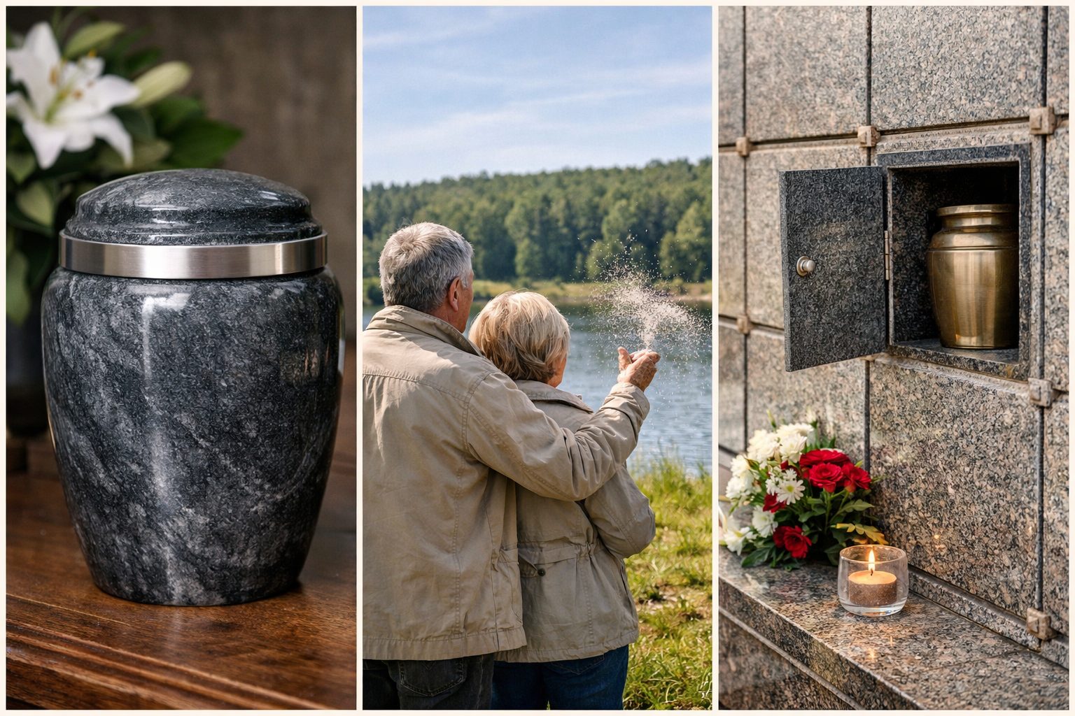 Trois solutions concrètes pour le délai légal pour décider du devenir des cendres : urne funéraire, dispersion des cendres dans la nature et columbarium