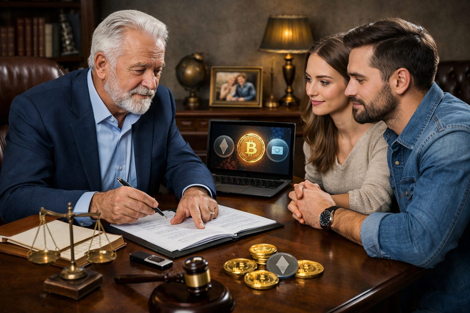 Transmission légale de cryptomonnaies dans le cadre d’un héritage avec notaire, héritiers et documents de succession