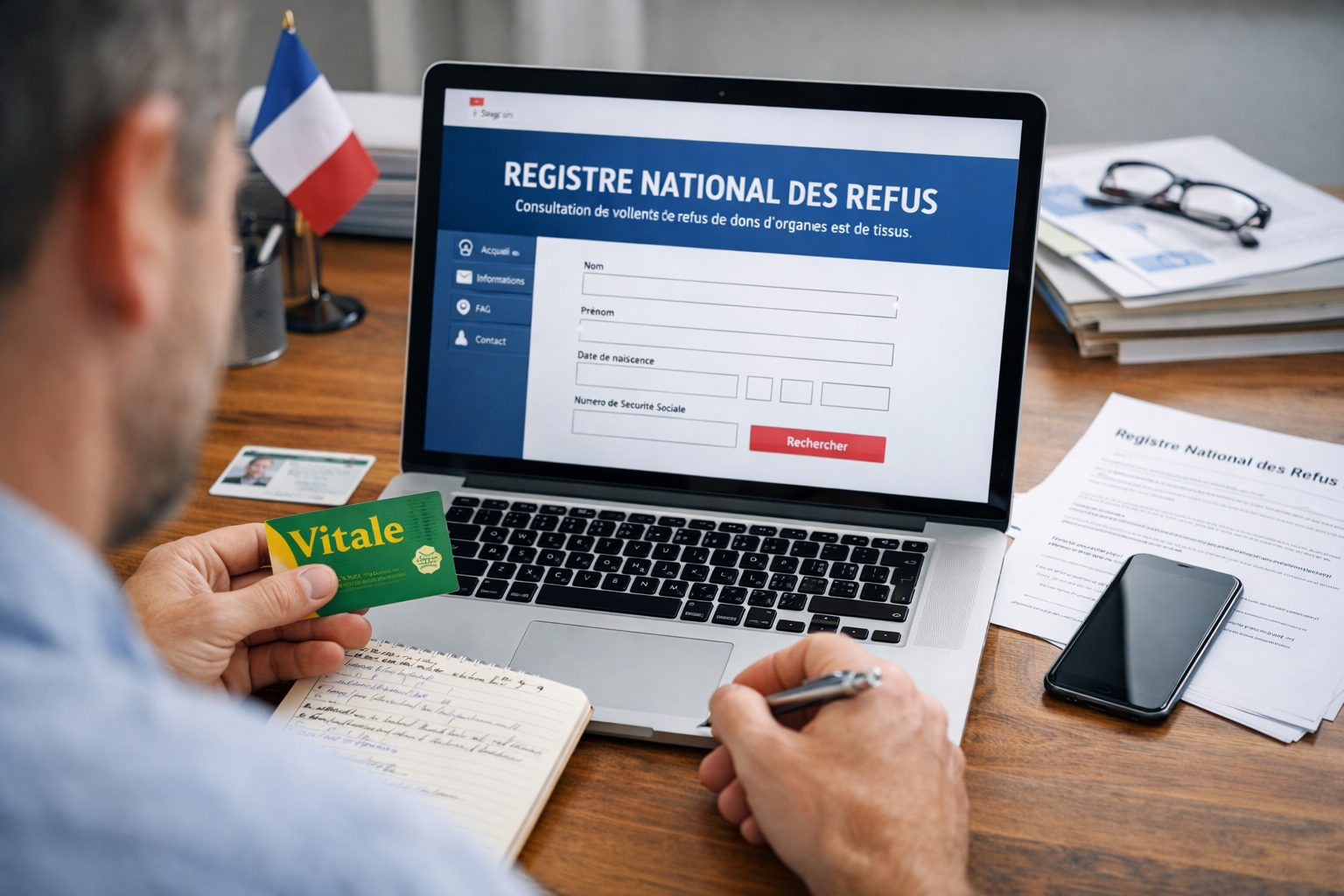 Consultation du Registre national des refus sur ordinateur avec documents administratifs en France