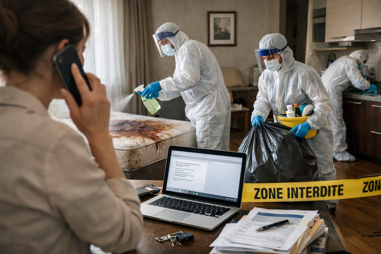 Gestion à distance du nettoyage d’un logement après décès avec coordination téléphonique et intervention de professionnels sur place