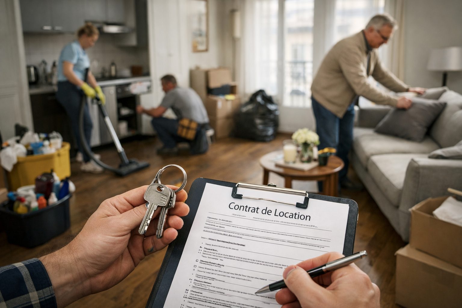 Appartement en cours de préparation pour une remise en location après décès avec nettoyage, aménagement et dossier locatif
