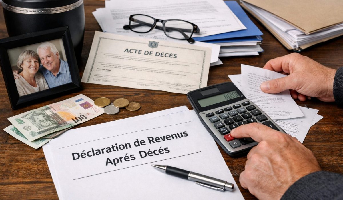 Documents pour la dernière déclaration de revenus après décès avec calculatrice, acte de décès et dossier administratif