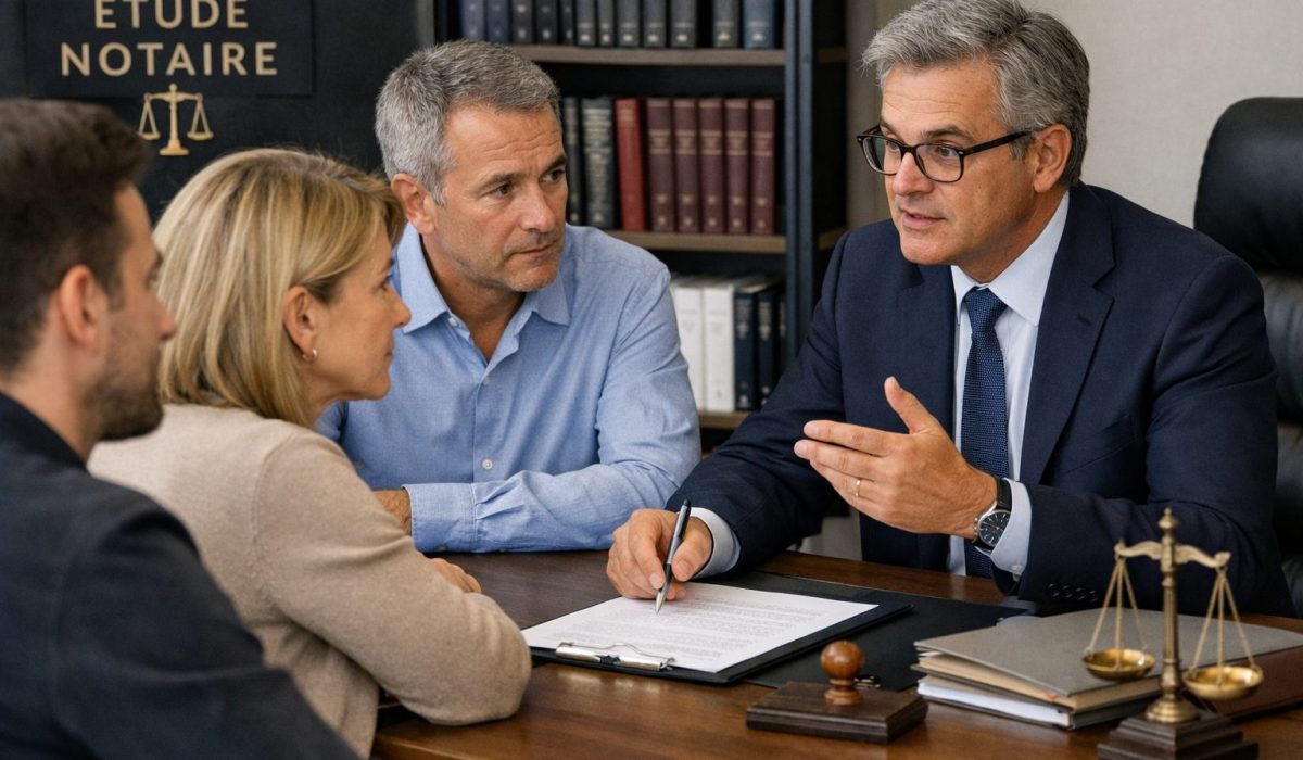 Notaire en rendez-vous avec des héritiers pour discuter d’un changement de notaire en cours de succession