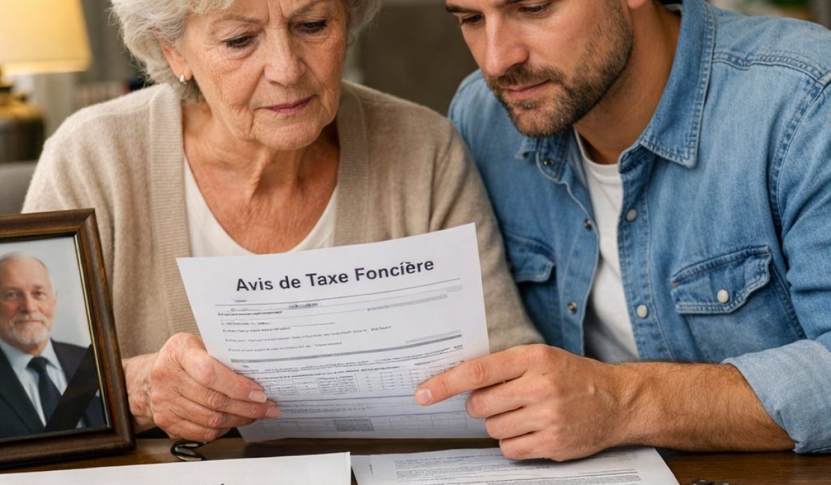 Famille consultant des documents de taxe foncière après un décès pour gérer le paiement dans le cadre d’une succession