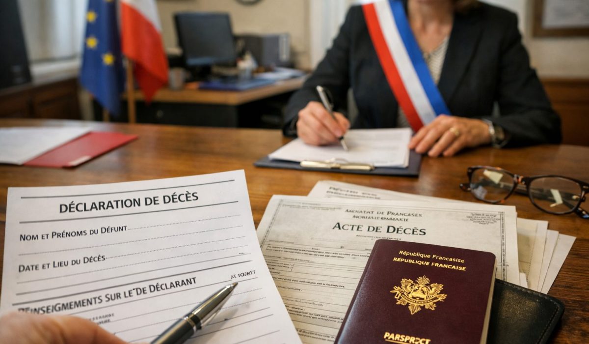 Déclaration de décès à la mairie en France avec documents administratifs et officier d’état civil