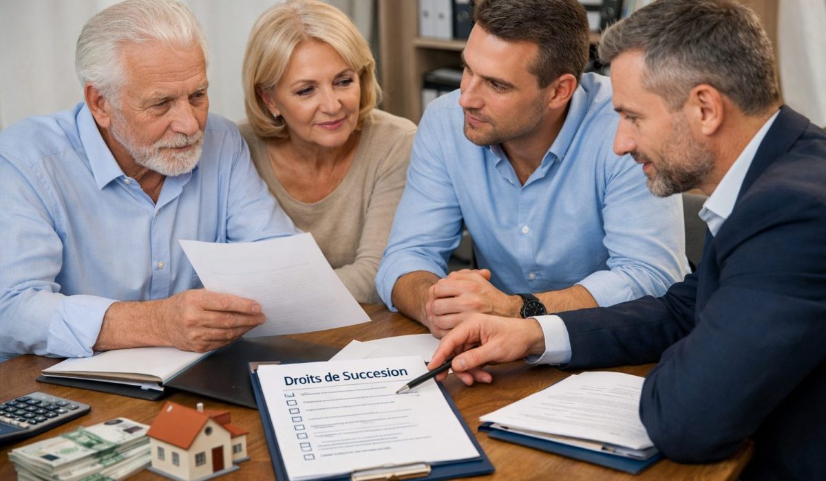 Réunion familiale avec conseiller autour des abattements sur les droits de succession entre parents et enfants