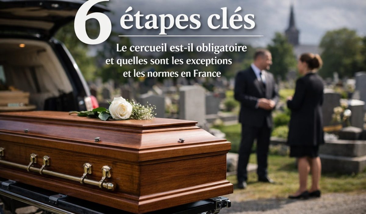 Cercueil en bois dans un cimetière en France avec un conseiller funéraire, illustration des règles, exceptions et normes funéraires