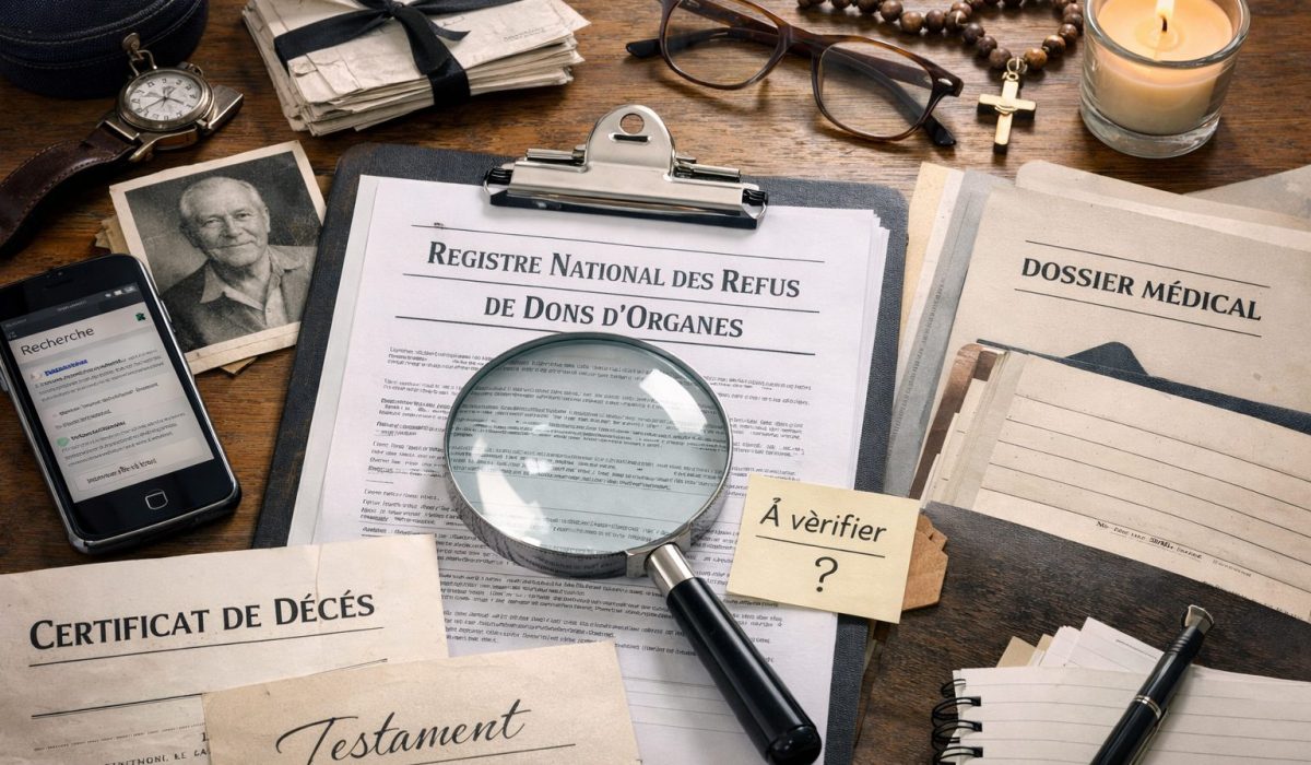 Documents administratifs et dossier médical pour vérifier si un défunt était inscrit au registre national des refus pour le don d’organes