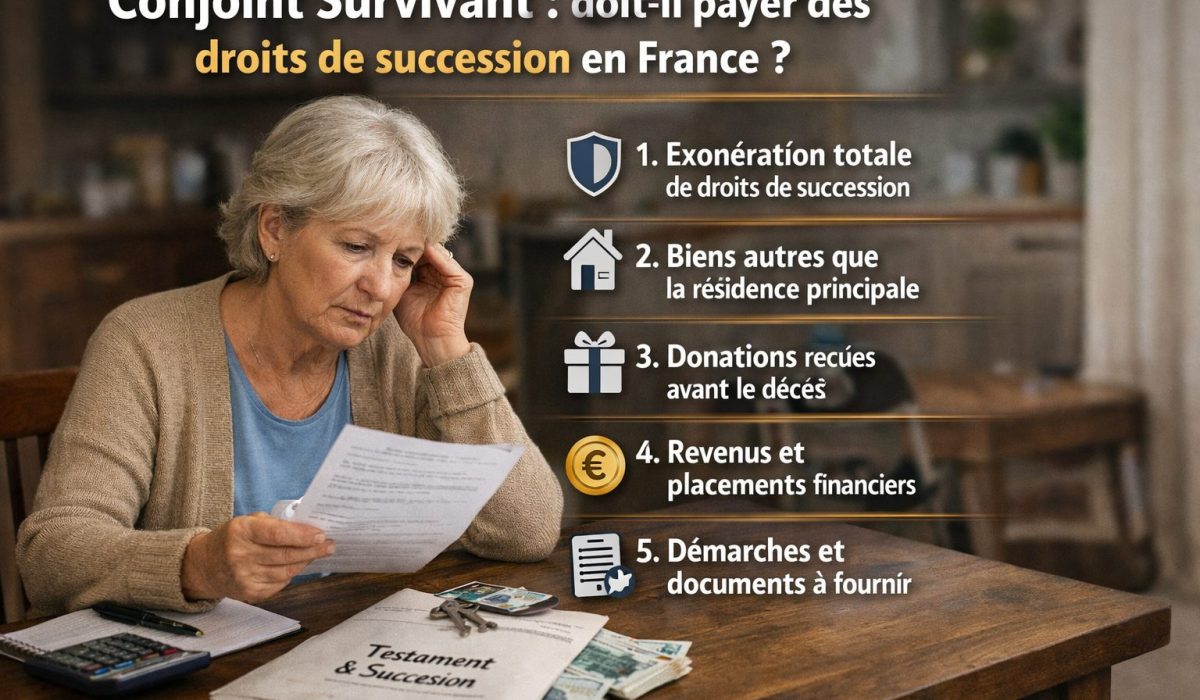 Conjointe survivante consultant des documents de succession en France pour comprendre si elle doit payer des droits de succession