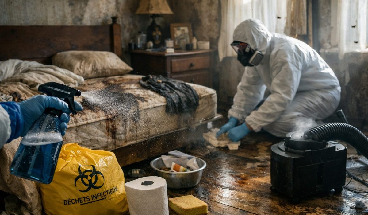 Intervention d’expert pour neutraliser les odeurs incrustées après décès dans une maison avec nettoyage technique d’une chambre
